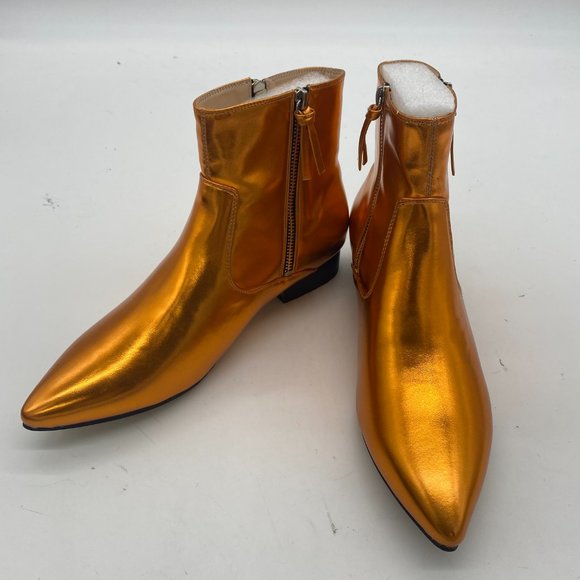 Women's Pointed Toe Flat Ankle Boots - Low Heel Dress Booties With Double Side Zippers, Office Wear - View #4